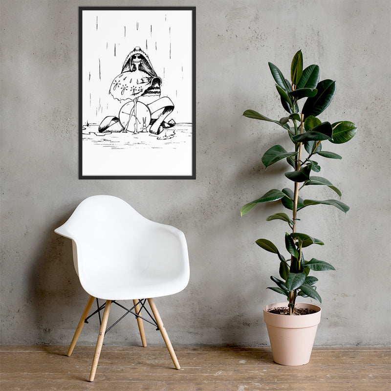 Girl in the Rain - Framed poster